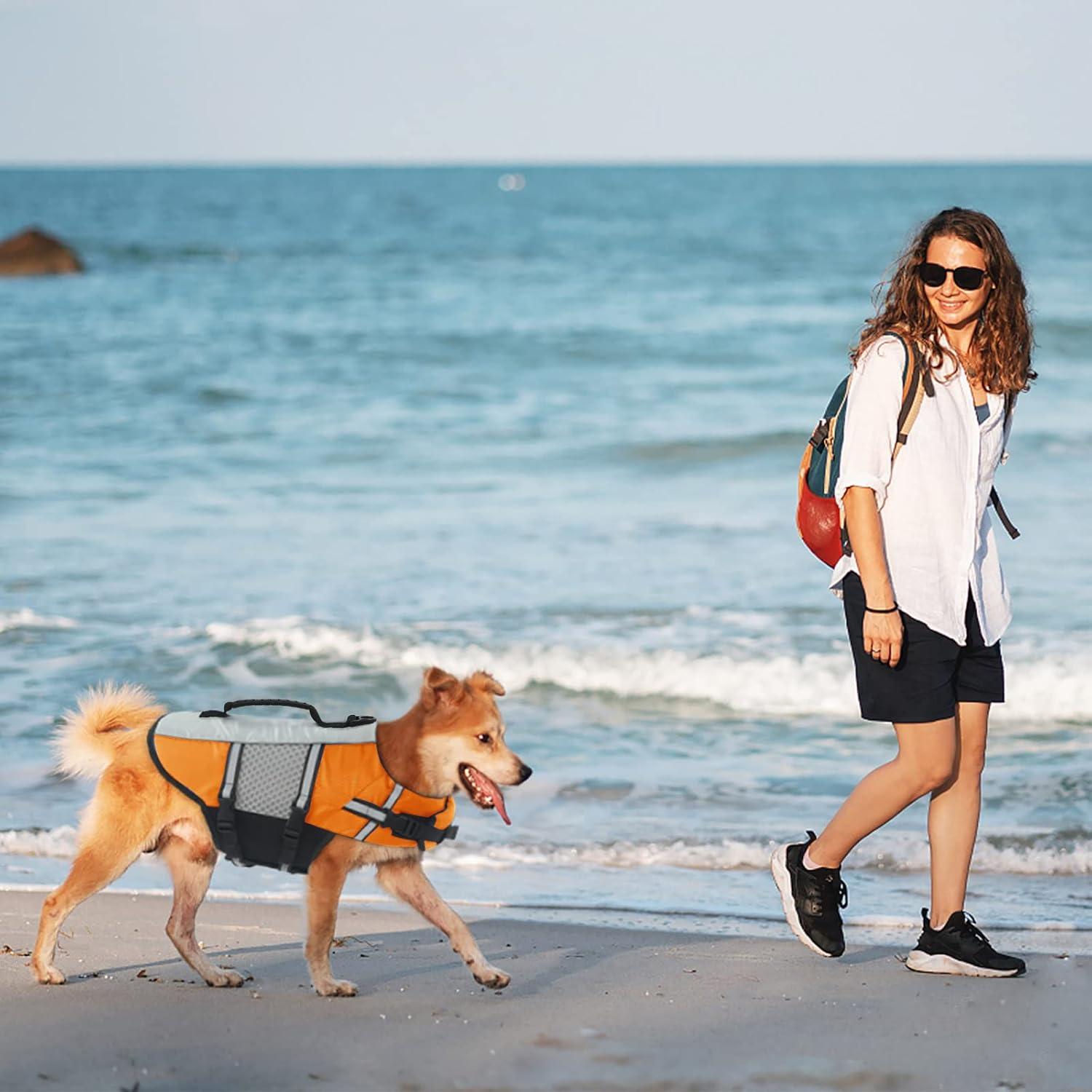 Hund Badeanzug Rettungsweste verstellbarer Schwimmweste L Orange