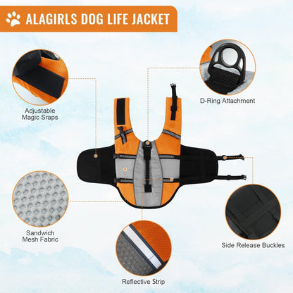 Hund Schwimmweste mit Rettungsgriff und hoher Sichtbarkeit - Orange M
