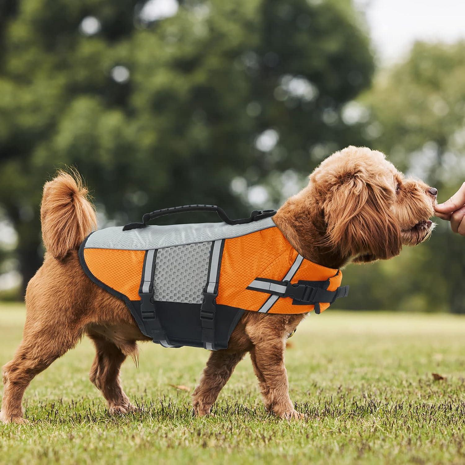 Hund Schwimmweste mit Rettungsgriff und hoher Sichtbarkeit - Orange M