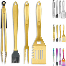 Grillbesteck Set 4TLG Titan Gold Beschichtung Edelstahl Bakelit Griff