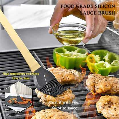 Kyraton Gold Grillbesteck Set 4tlg Edelstahl Titan Beschichtung BBQ Outdoor