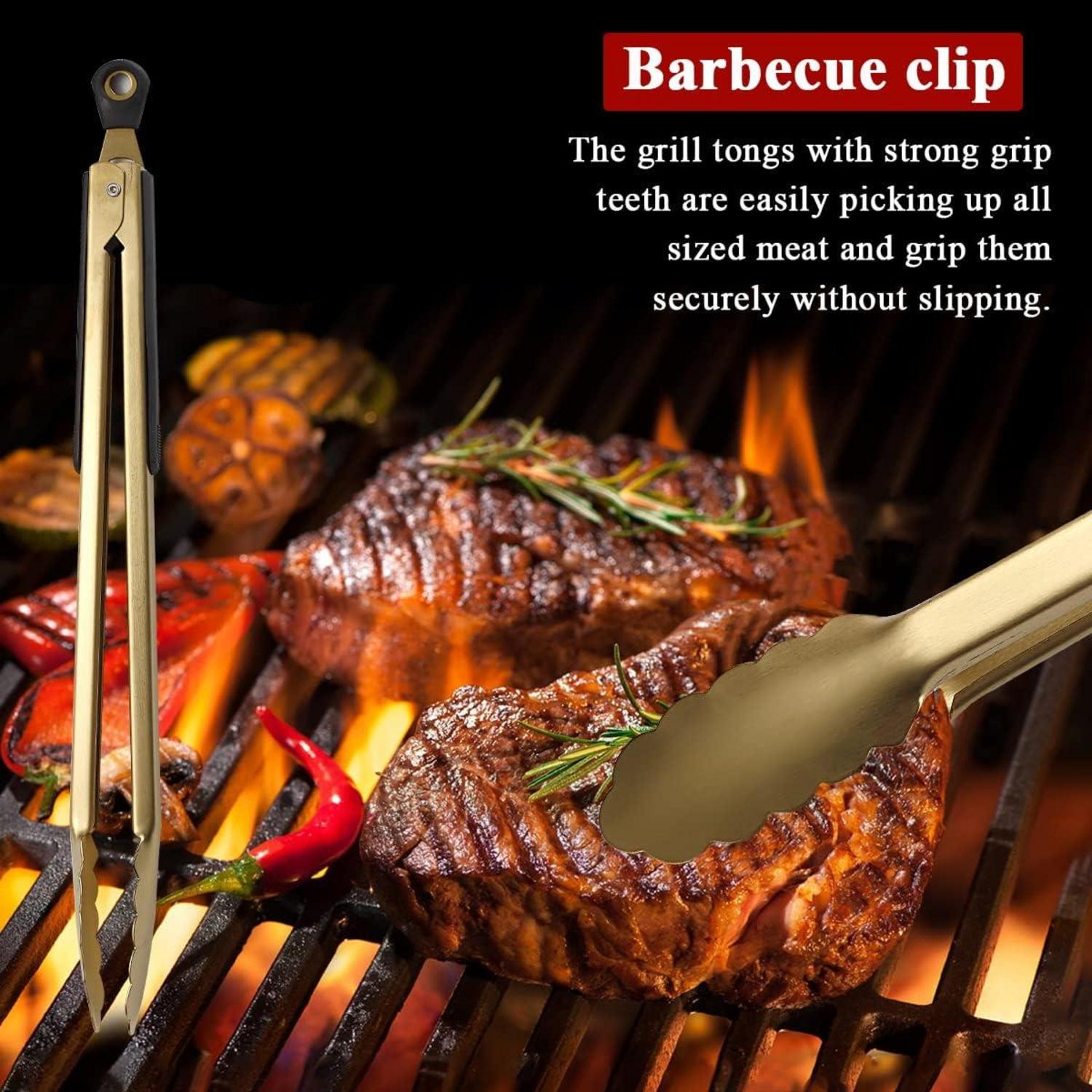 Kyraton Gold Grillbesteck Set 4tlg Edelstahl Titan Beschichtung BBQ Outdoor