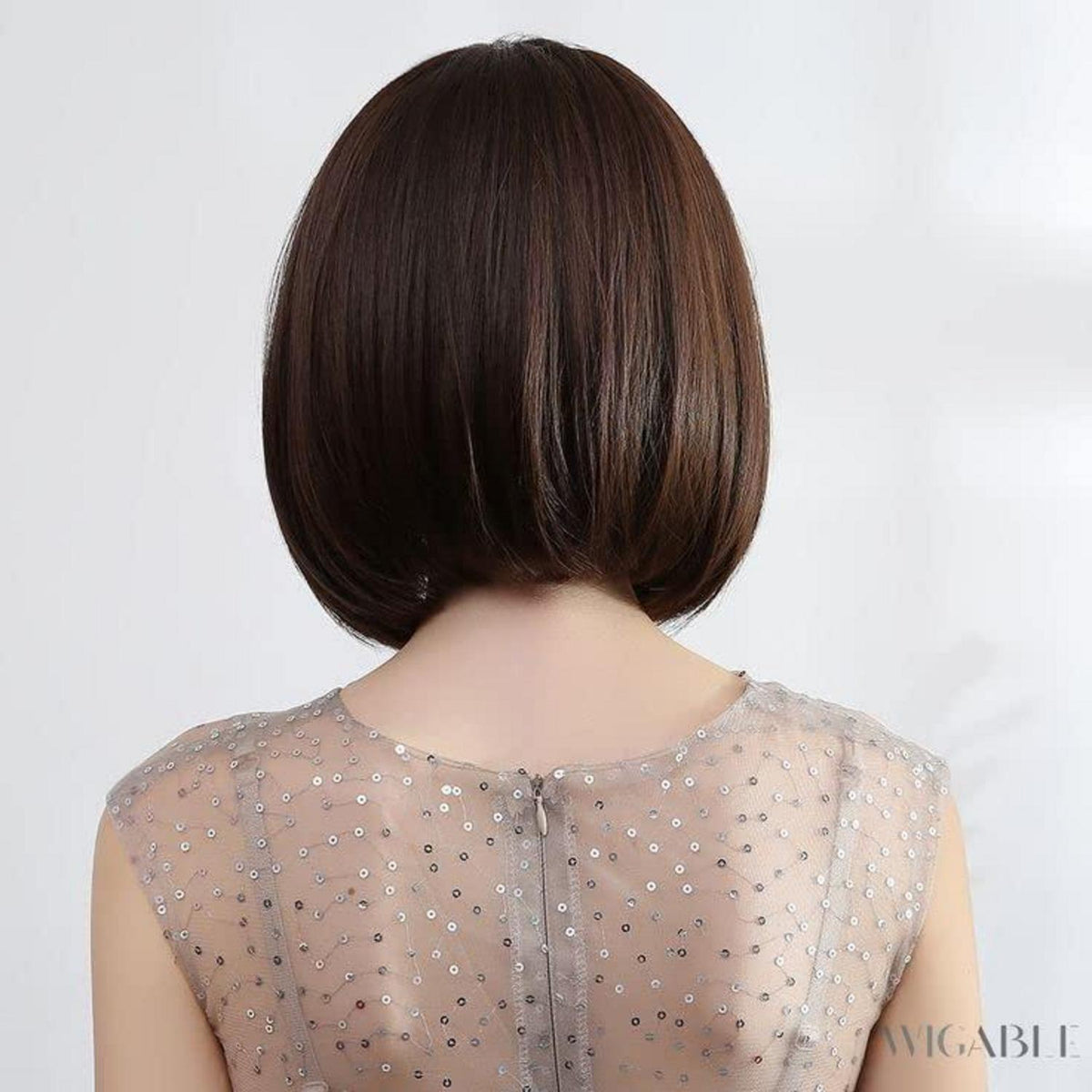 Dunkelbraune Bob Perücke mit Pony – Kurzes, natürliches Haar