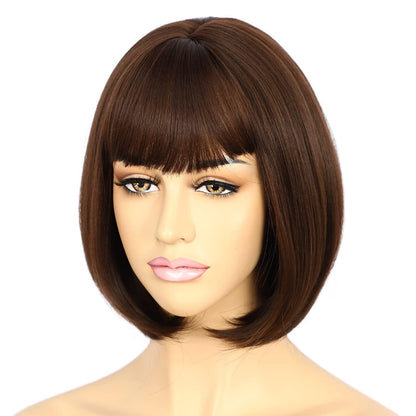 Dunkelbraune Bob Perücke mit Pony – Kurzes, natürliches Haar