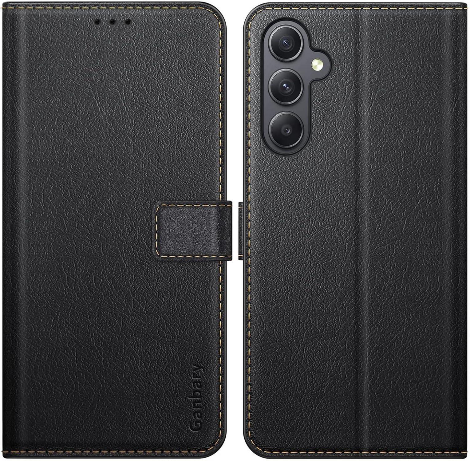 Ganbary Samsung Galaxy A24 Handyhülle Schwarz Leder Klapphülle Standfunktion