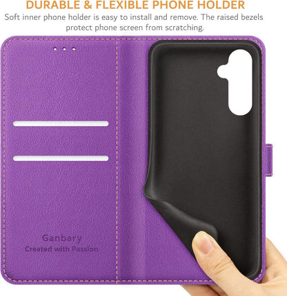 Samsung Galaxy A54 5G Handyhülle Leder Violett Kickstand Card Slots