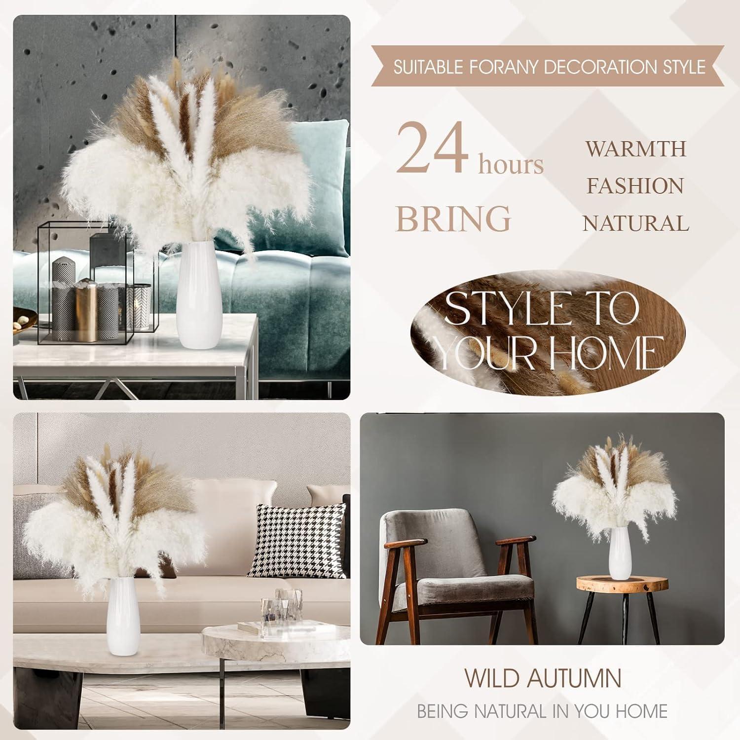 120er Pampasgras Trockenblumen Set Weiß Lagurus Schilf Boho Deko