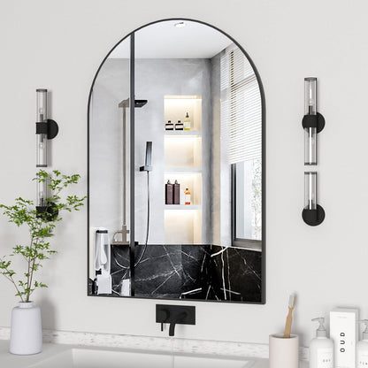 Gewölbter Badezimmerspiegel 50x75cm mit Metallrahmen – Wandspiegel Schwarz