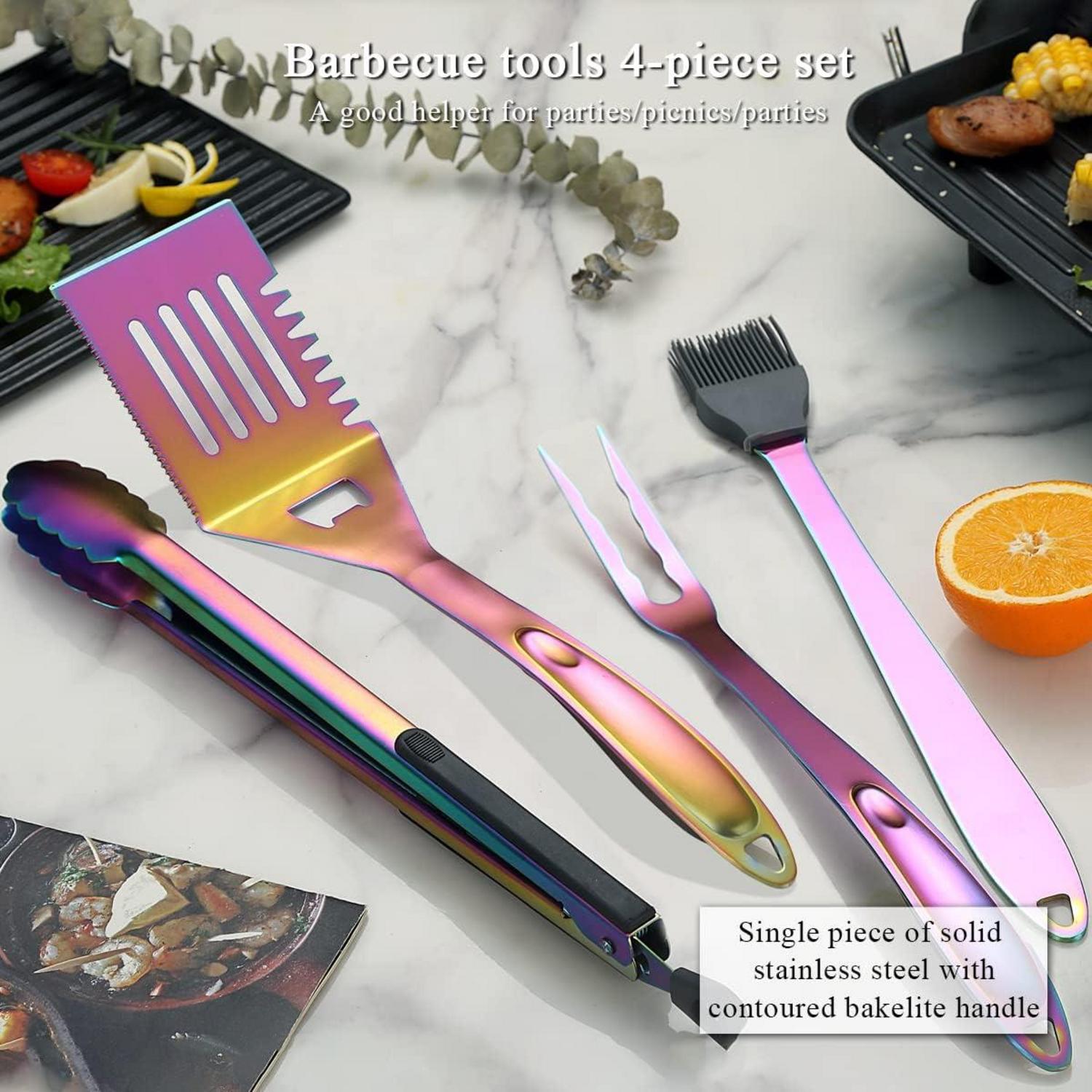 Regenbogen Grill Zubehör Set Titan Beschichtung Edelstahl 4-teilig