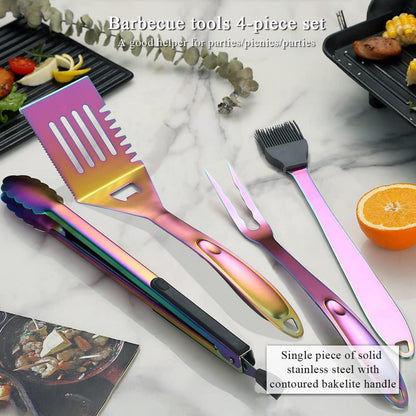 Regenbogen Grill Zubehör Set Titan Beschichtung Edelstahl 4-teilig