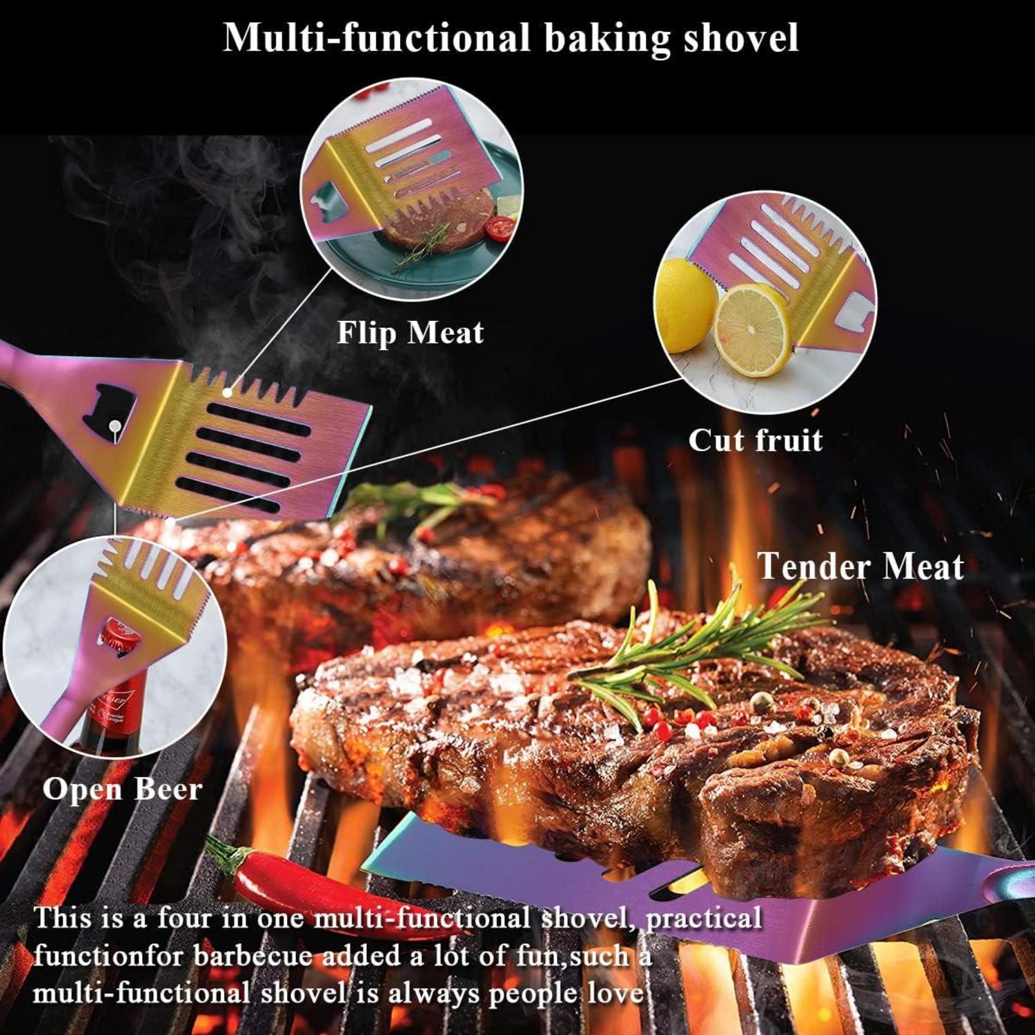 Regenbogen Grill Zubehör Set 4-teilig Edelstahl hitzebeständig ideal für BBQ
