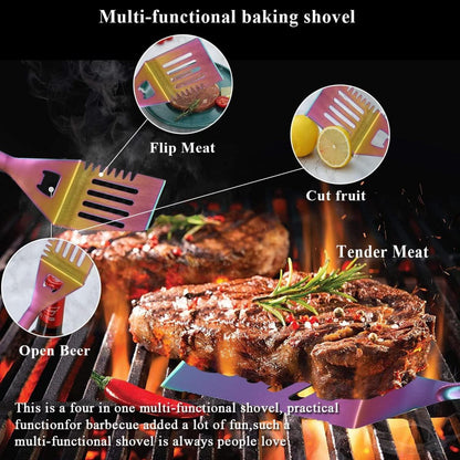 Regenbogen Grill Zubehör Set 4-teilig Edelstahl hitzebeständig ideal für BBQ