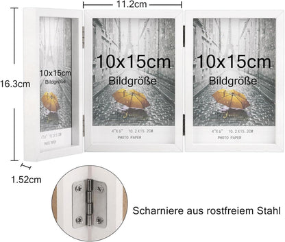 Bilderrahmen für 3 Fotos 10x15cm Holz Weiß mit Glasfront