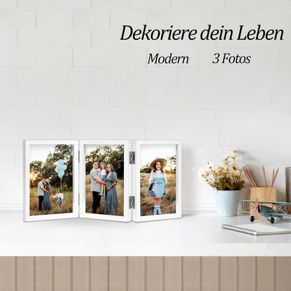 Bilderrahmen für 3 Fotos 10x15 cm Holz Fotorahmen Weiß mit Glasfront