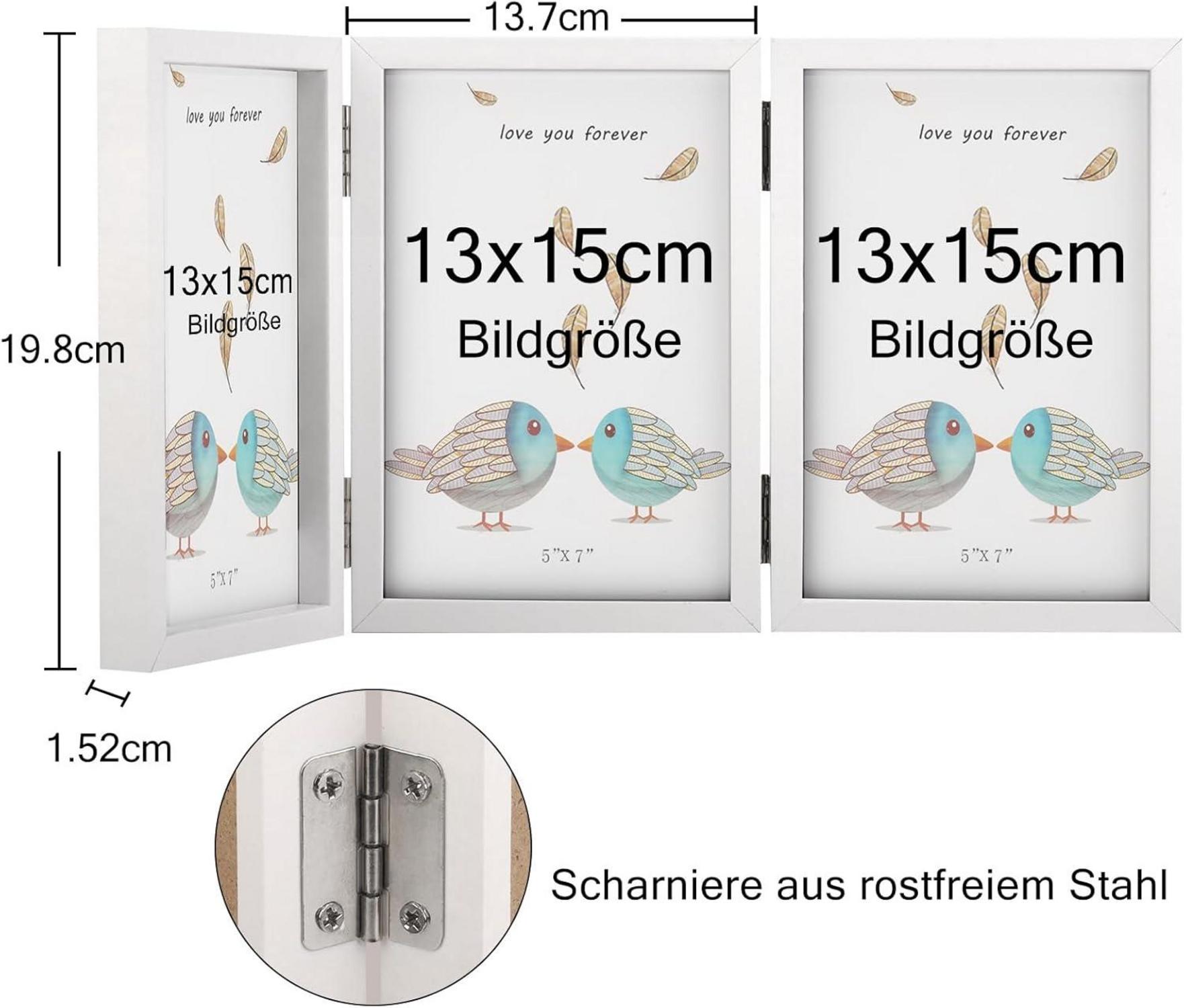 Bilderrahmen 3 Fotos 13x18 cm Holz Aufklappbar Glasfront
