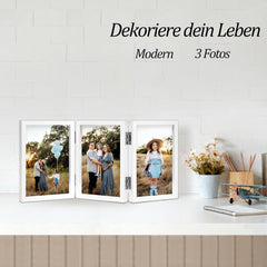 Bilderrahmen für 3 Fotos 13x18 cm Weiß Holz mit Glasfront