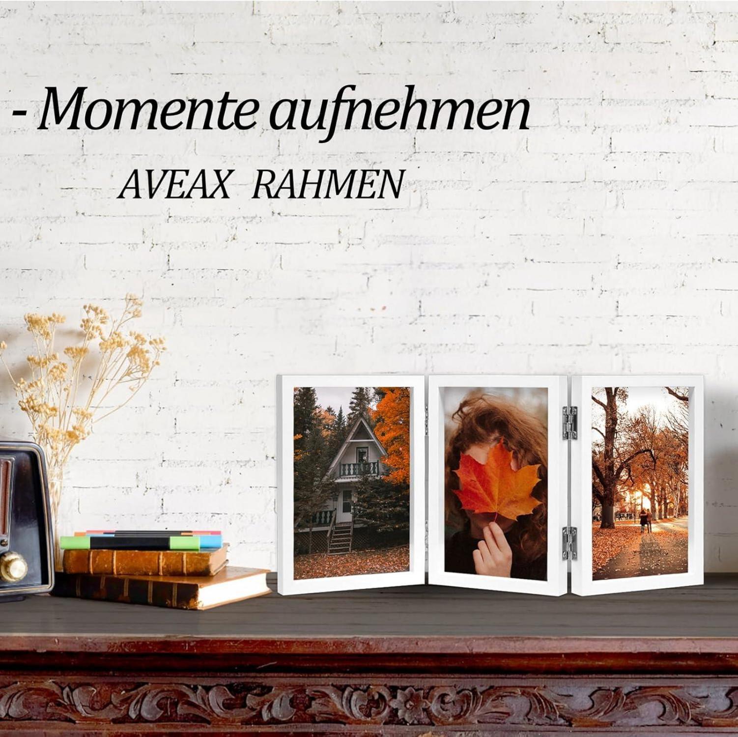 Bilderrahmen 3 Fotos 13x18cm Aufklappbar Holz Fotorahmen Weiß Glasfront