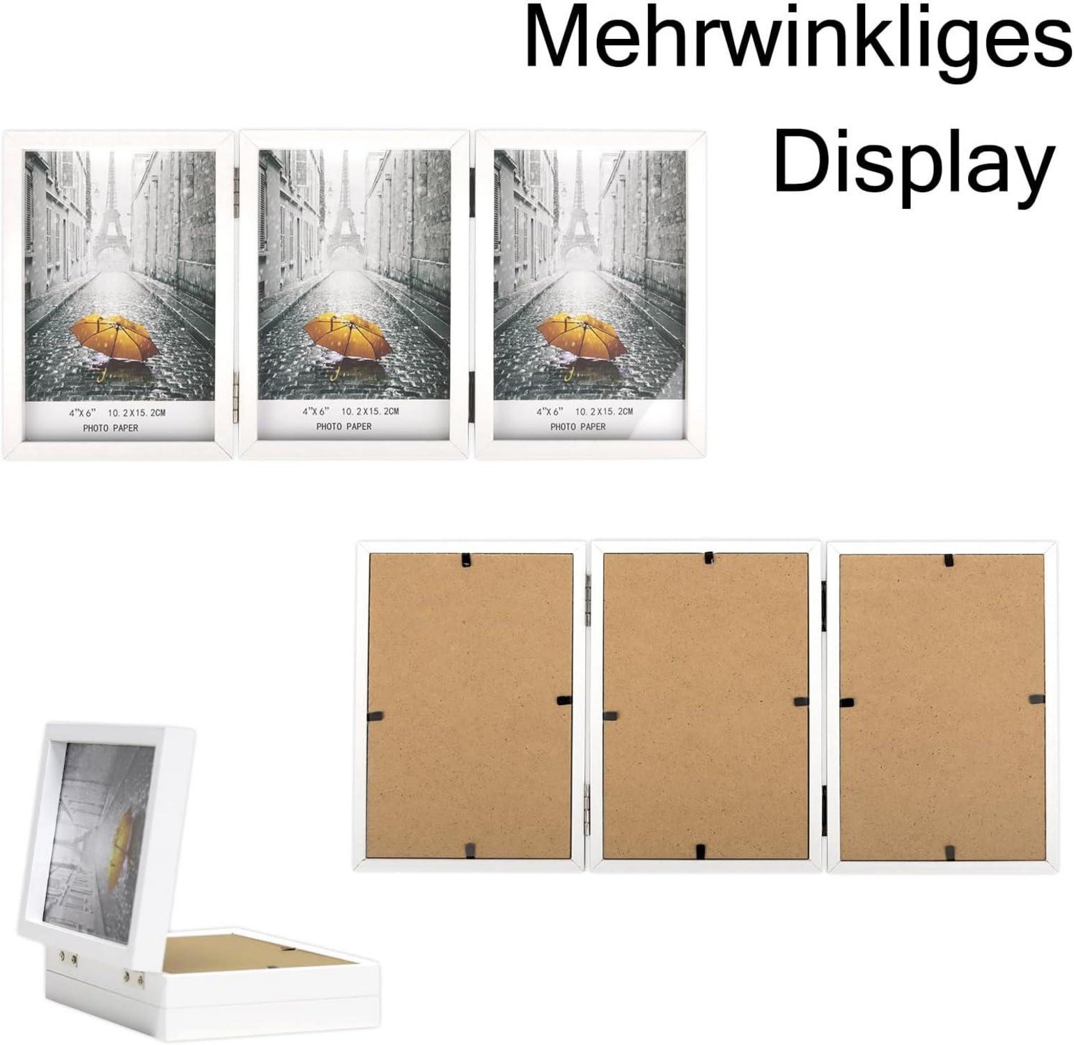 Bilderrahmen für 3 Fotos 13x18 cm Holz Weiß Aufklappbar mit Glasfront
