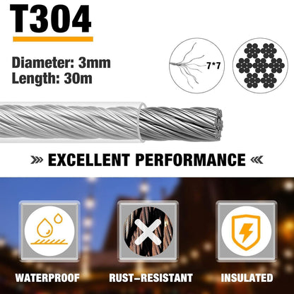 30M 3mm Edelstahl Drahtseil ösen Kabelschloss PVC ummantelt