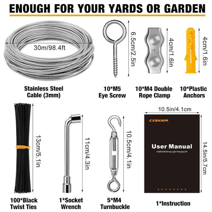 30M 3mm Edelstahl Drahtseil ösen Kabelschloss PVC ummantelt