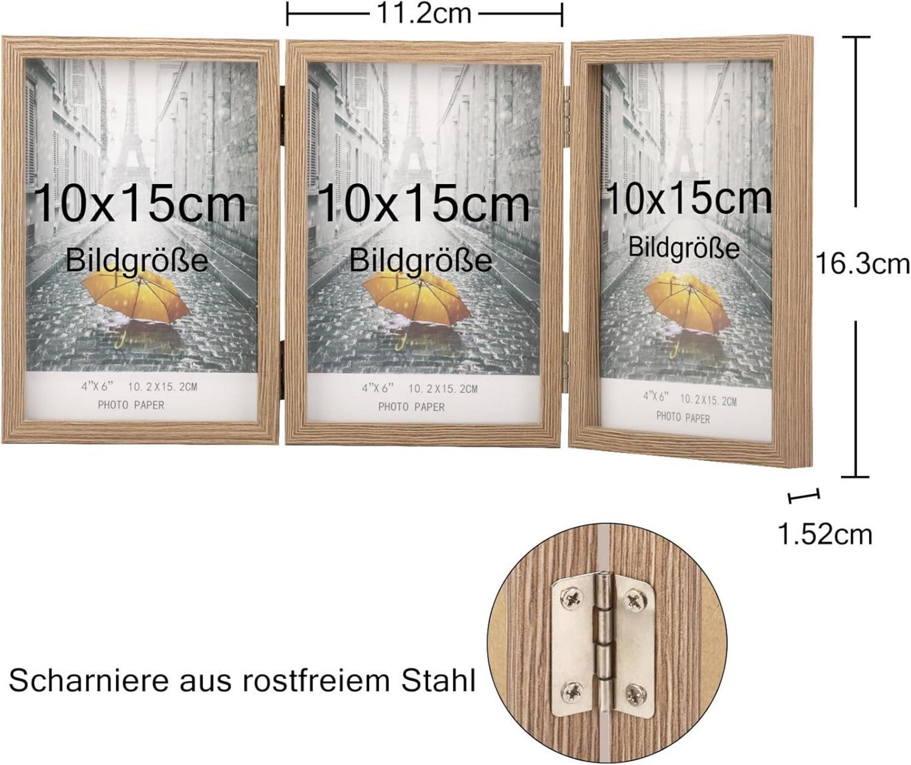 Bilderrahmen für 3 Fotos 10x15 cm Aufklappbar Holz Fotorahmen
