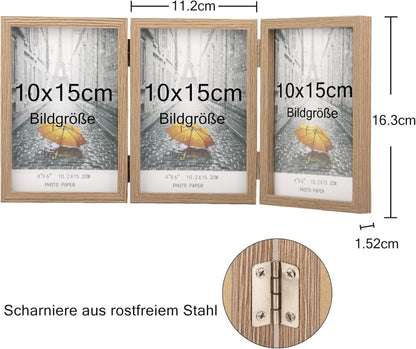 Bilderrahmen für 3 Fotos 10x15 cm Aufklappbar Holz Fotorahmen