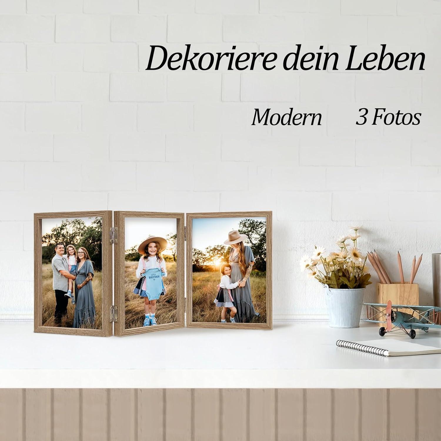 AVEAX Bilderrahmen für 3 Fotos 10x15 cm Holz mit Glasfront