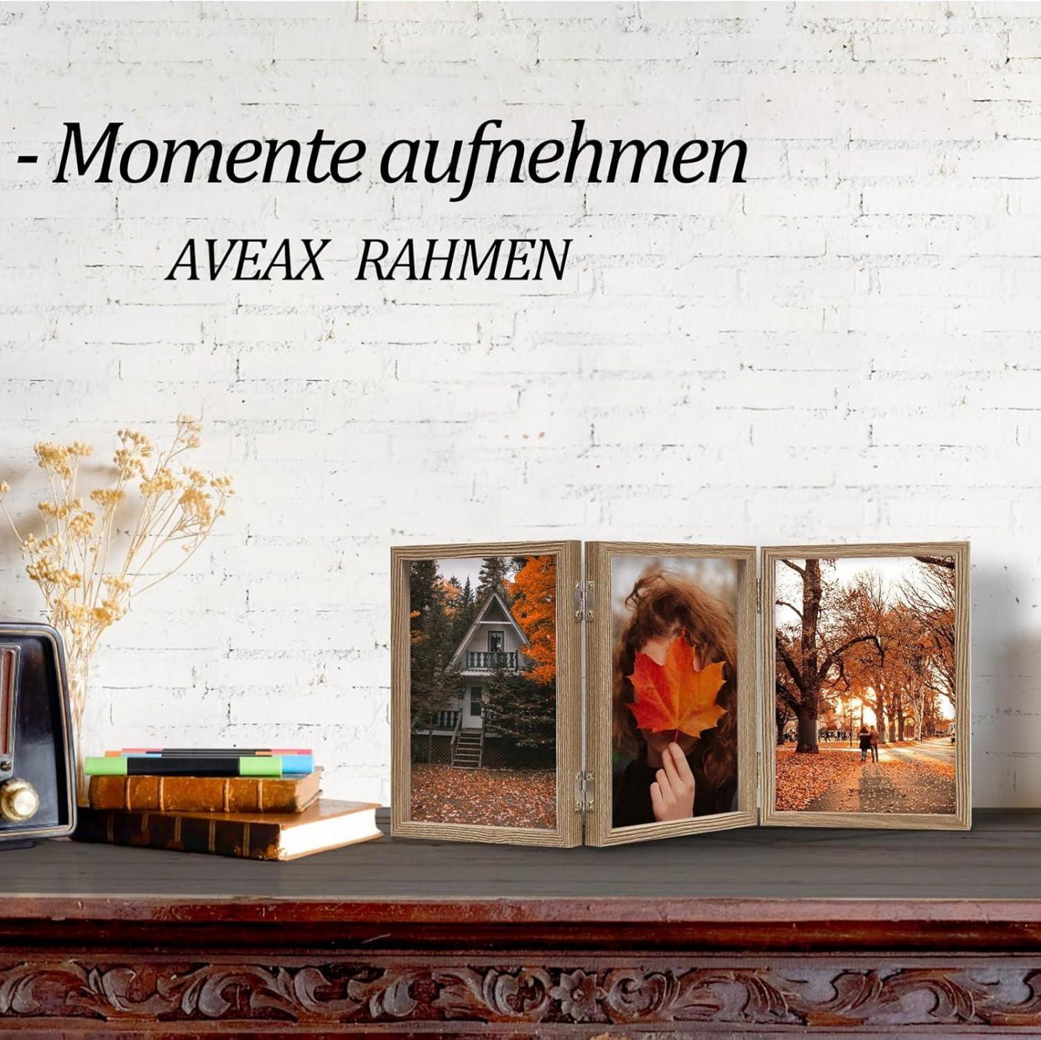 Holz Bilderrahmen 3 Fotos 10x15cm Aufklappbar mit Glasfront