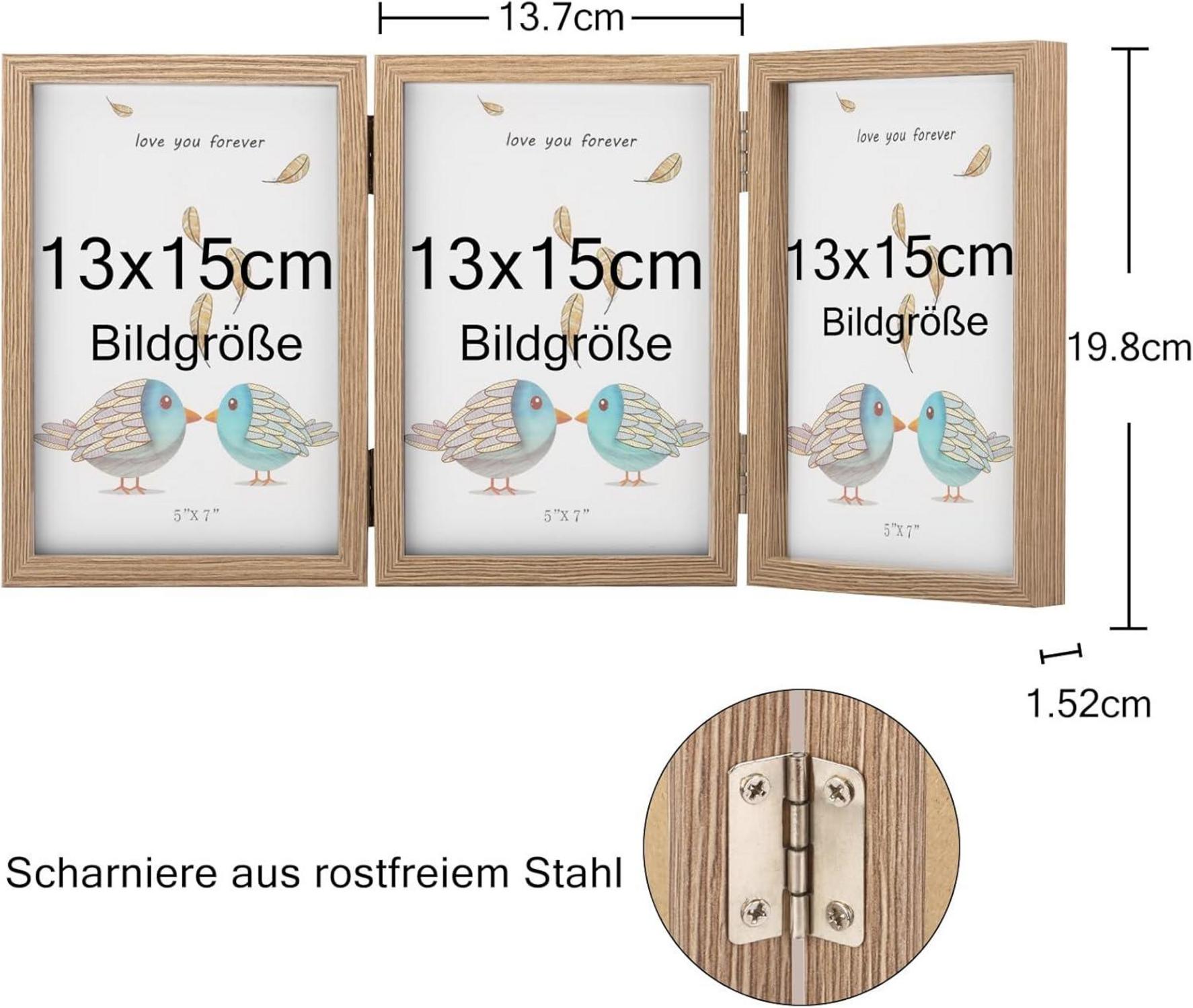 Bilderrahmen für 3 Fotos 13x18 cm Holz Aufklappbar Glasfront