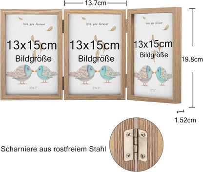 Bilderrahmen für 3 Fotos 13x18 cm Holz Aufklappbar Glasfront
