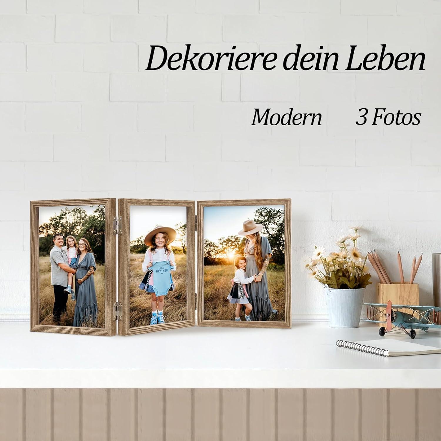 Bilderrahmen für 3 Fotos 13x18 cm Holz Fotorahmen Glasfrontstabiler Rahmen