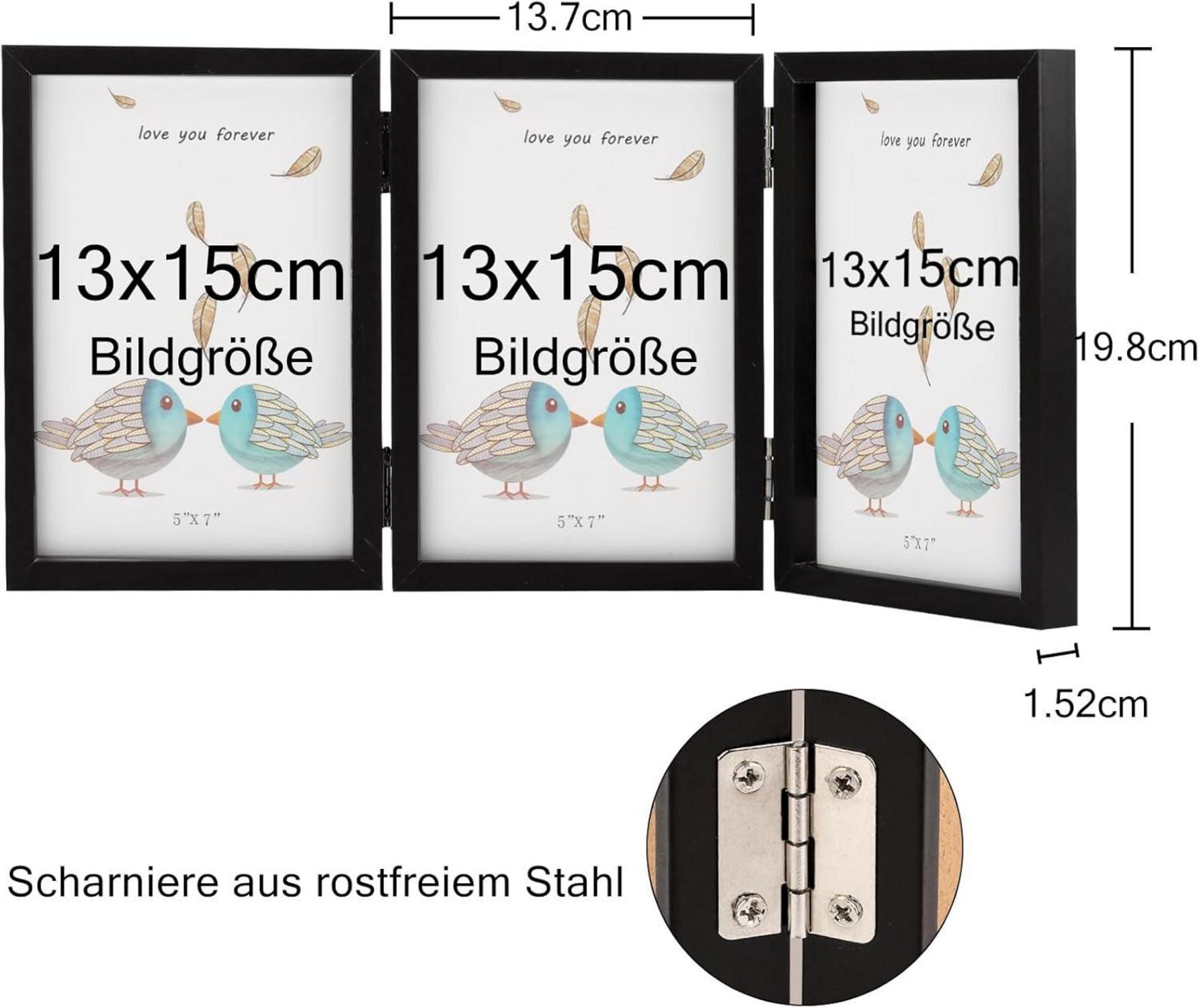 Bilderrahmen 3 Fotos 13x18 cm Aufklappbar Holz Fotorahmen Glasfront