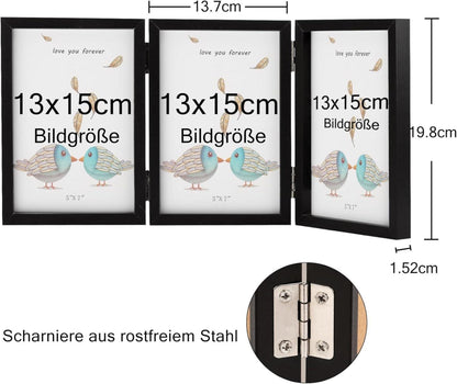 Bilderrahmen 3 Fotos 13x18 cm Aufklappbar Holz Fotorahmen Glasfront