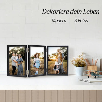 Holz Bilderrahmen für 3 Fotos 13x18 cm Schwarz mit Glasfront