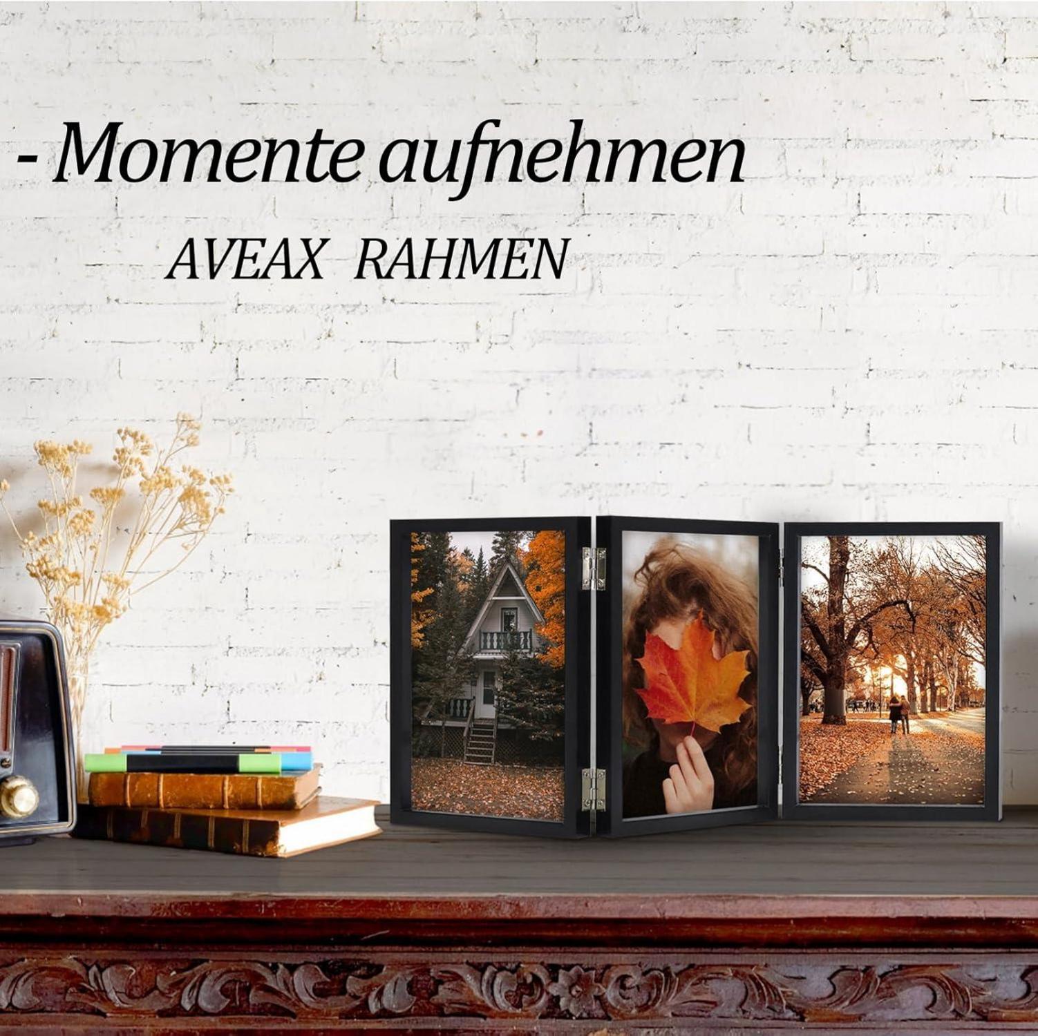 Fotorahmen 3 Fotos 13x18 cm Holz Schwarz Aufklappbar Glasfront