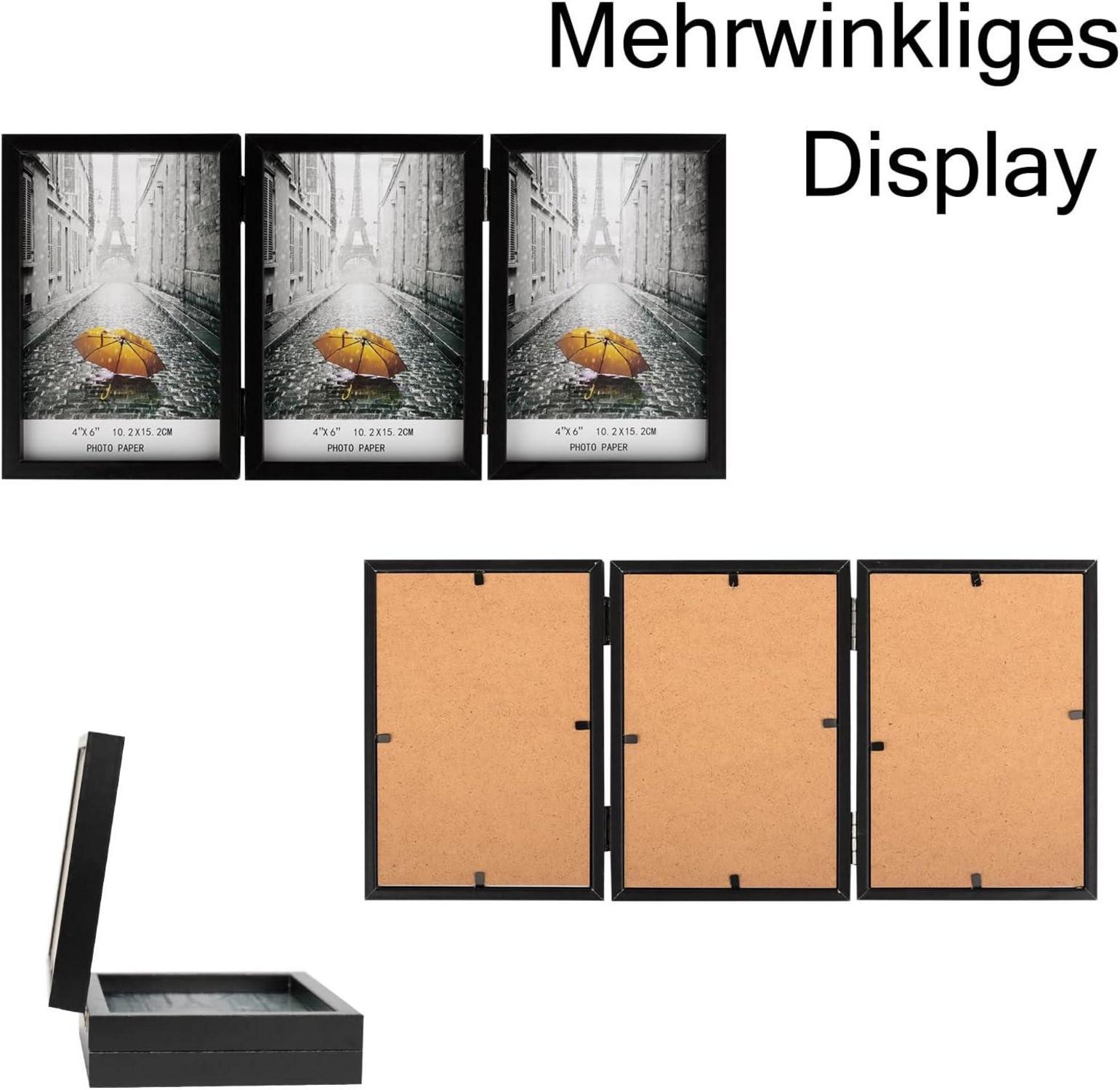 Bilderrahmen für 3 Fotos 13x18cm Aufklappbar Holz Fotorahmen Glasfront