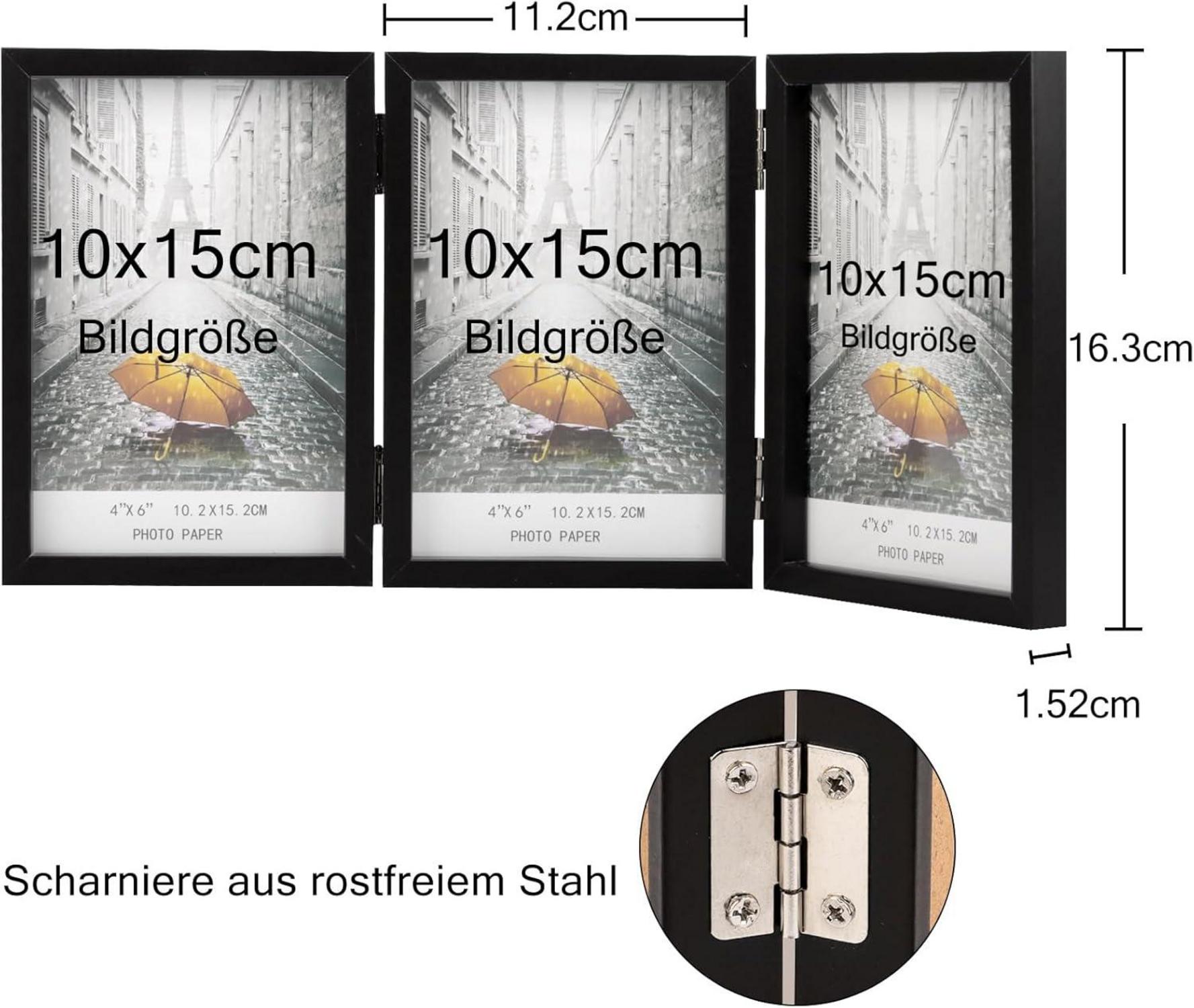 Bilderrahmen für 3 Fotos 10x15 cm Aufklappbar Holz Fotorahmen mit