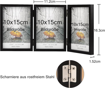 Bilderrahmen für 3 Fotos 10x15 cm Aufklappbar Holz Fotorahmen mit