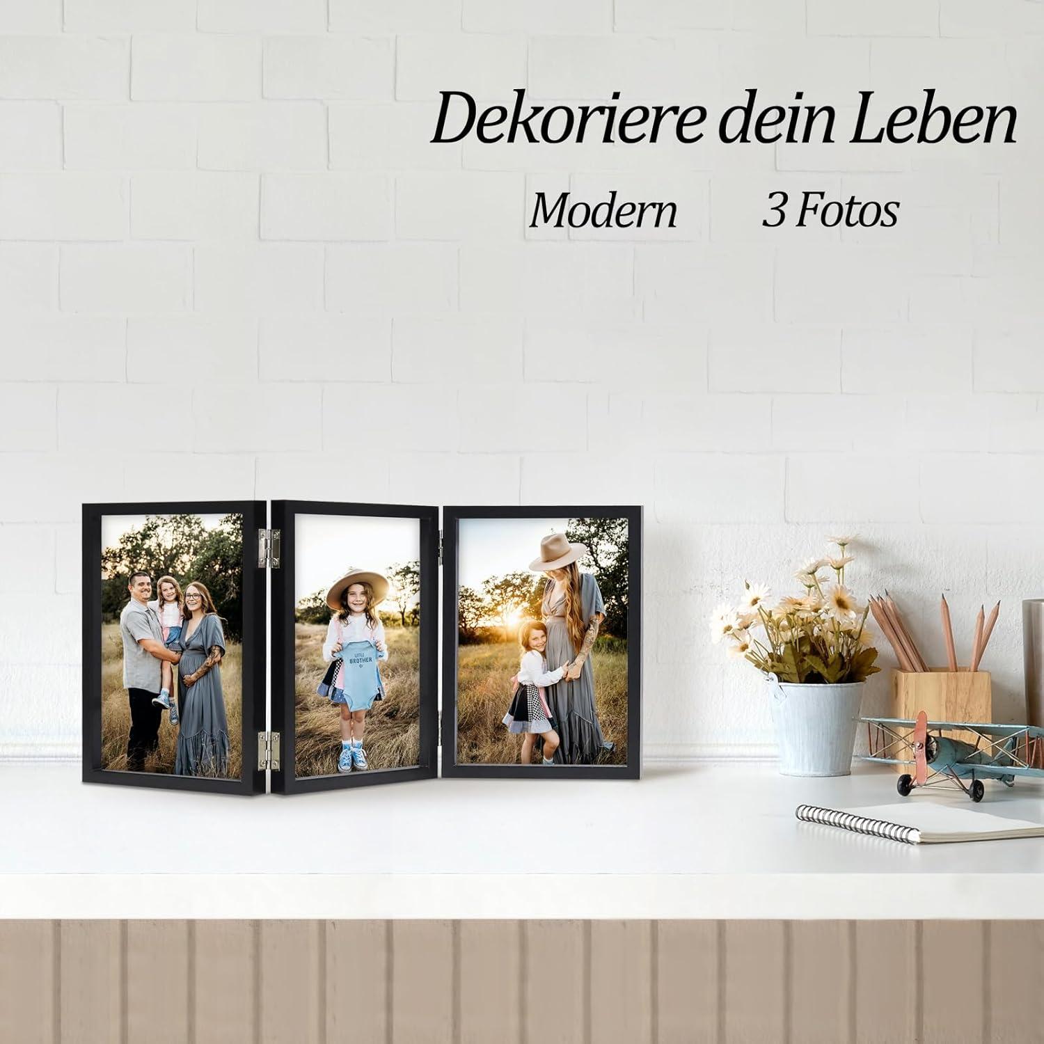 AVEAX Bilderrahmen für 3 Fotos 10x15 cm Holz Schwarz