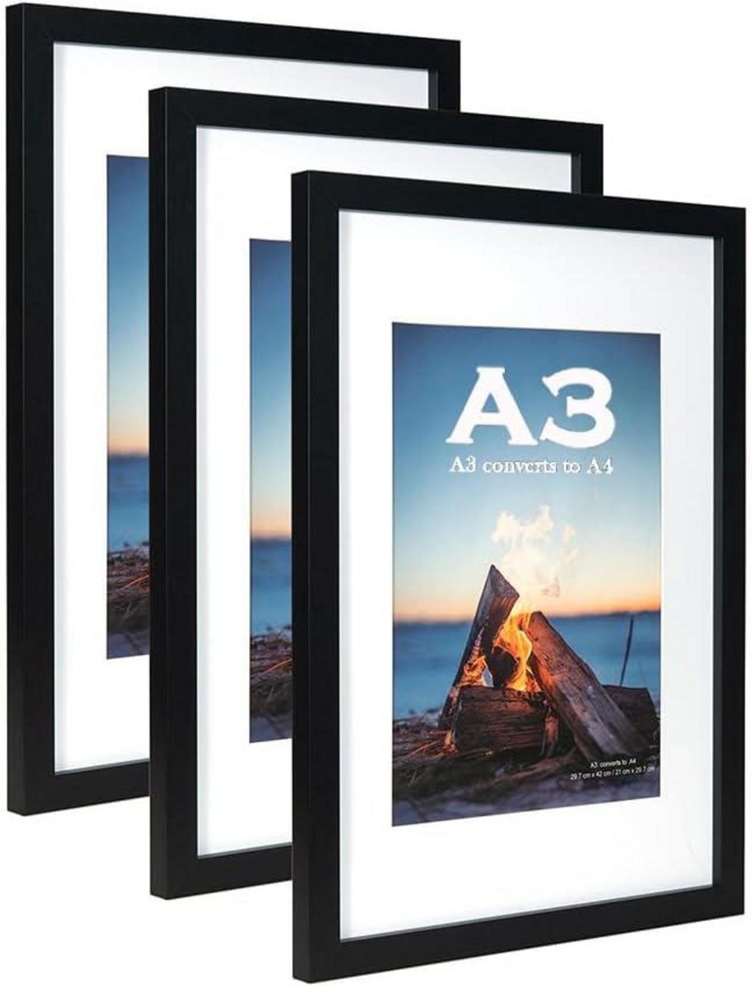 Bilderrahmen Holz A3 Passepartout A4 Wandmontage Schwarz 3er Pack