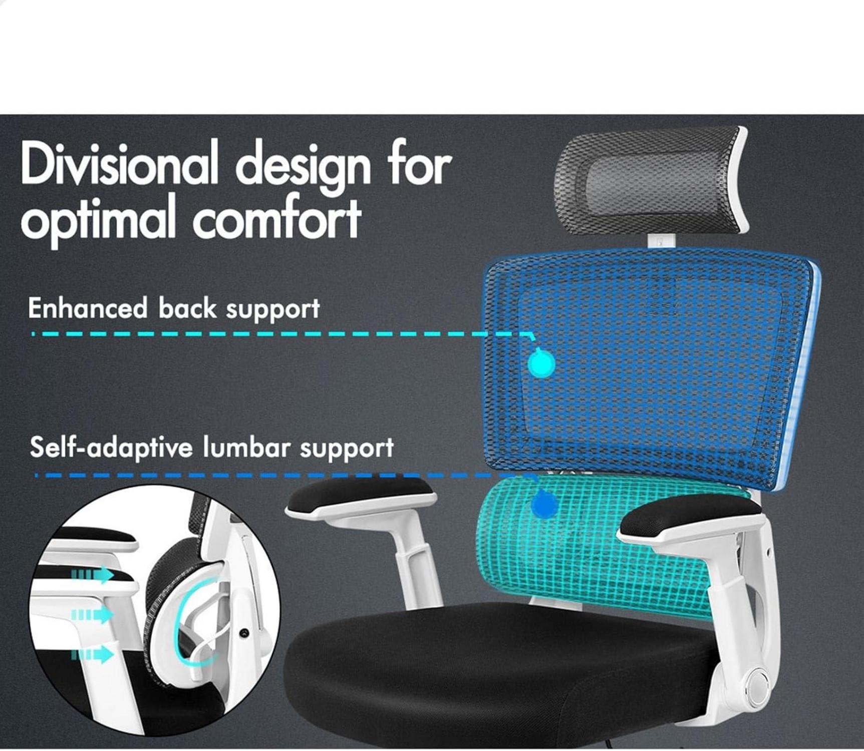 ALFORDSON Bürostuhl Ergonomisch Lordosenstütze Kopfstütze Weiß 180 kg
