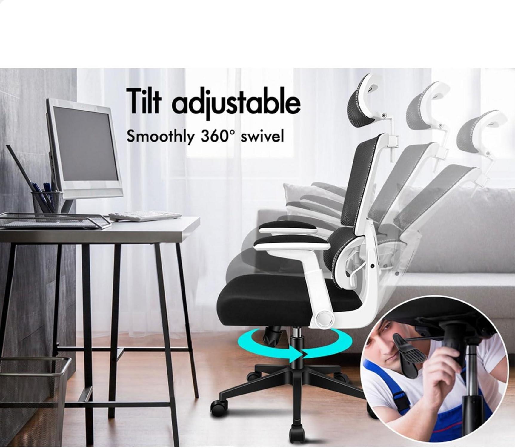 Bürostuhl Ergonomisch mit Lordosenstütze und Kopfstütze Weiß 180 kg