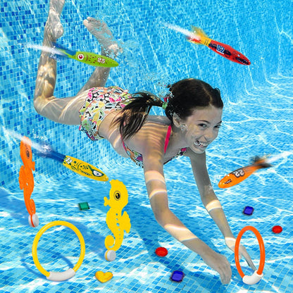 20-teiliges Tauchspielzeug Set für Kinder - Pool Unterwasser Tauchringe, Torpedos, Seepferdchen, Edelsteine