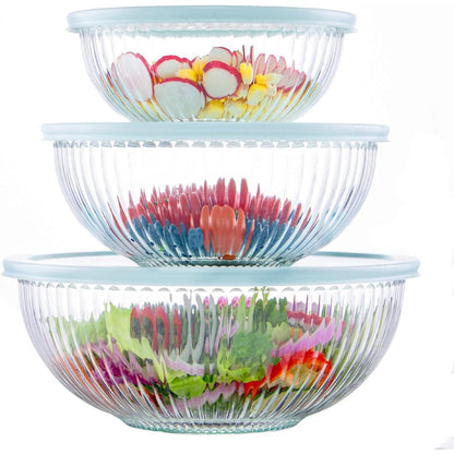 Glas Rührschüssel Set mit Deckel 3er, 3.5L/2L/1L, Kühl-/Hitzebeständig