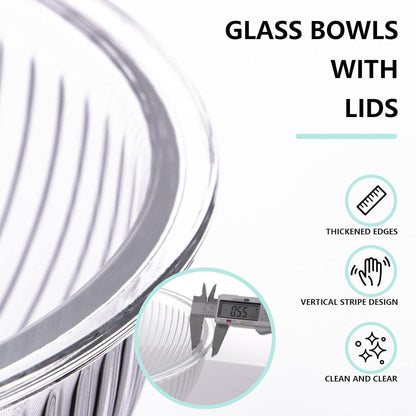 Glas Rührschüssel Set mit Deckel 3er, 3.5L/2L/1L, Kühl-/Hitzebeständig