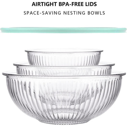 Glas Rührschüssel Set mit Deckel 3er, 3.5L/2L/1L, Kühl-/Hitzebeständig
