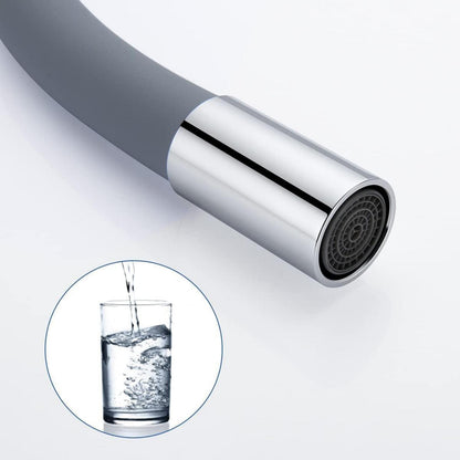 Moderne Küchenarmatur mit flexiblem Silikonschlauch, 360° drehbar, grau