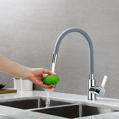 Moderne Küchenarmatur mit flexiblem Silikonschlauch, 360° drehbar, grau