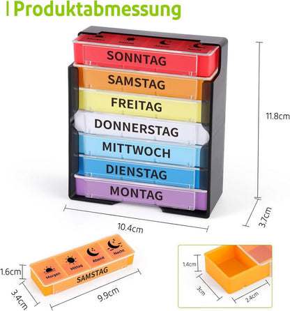 Opret Tablettenbox 7 Tage 4 Fächer, Pillendose Medikamentenbox Organizer