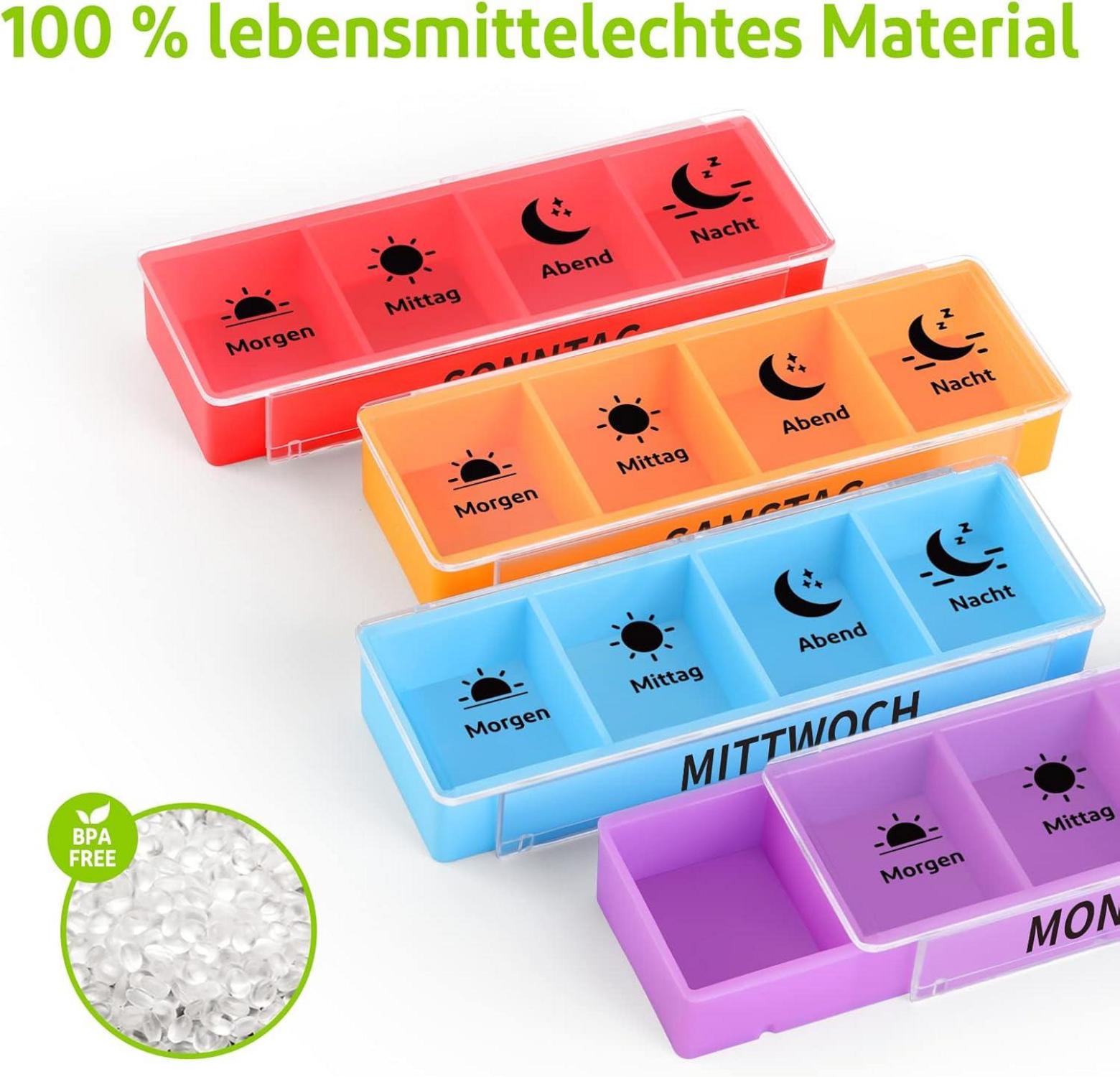 Tablettenbox 7 Tage Pillendose Medikamentenbox 4 Fächer BPA-frei
